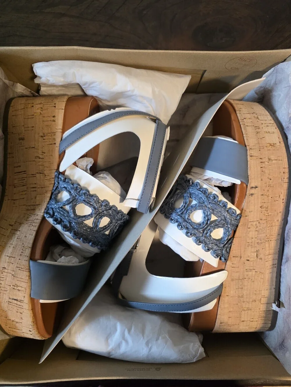 Jessica Simpson Callri Cork Platform Wedge Sandals Ash Blue NWT 7.5M Boho Chic